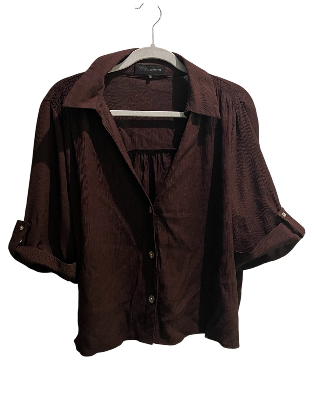 Zara Women’s Dark Brown Button-Front Flowy Shirt